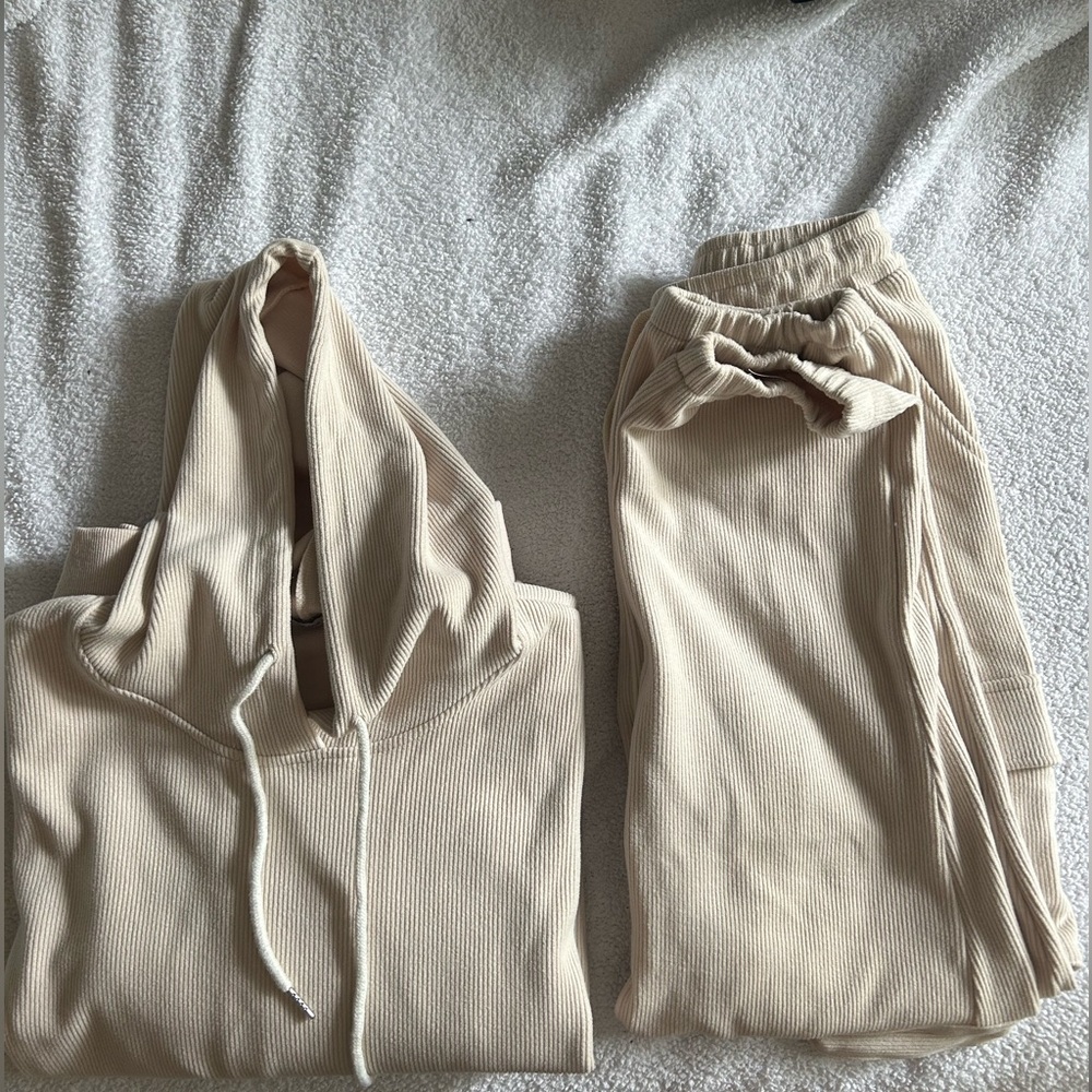 Cream Adika 2 piece cargo sweat set.